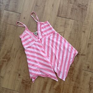 Pink Striped Asymmetrical Flowy Supima Cotton Spandex Tank Top